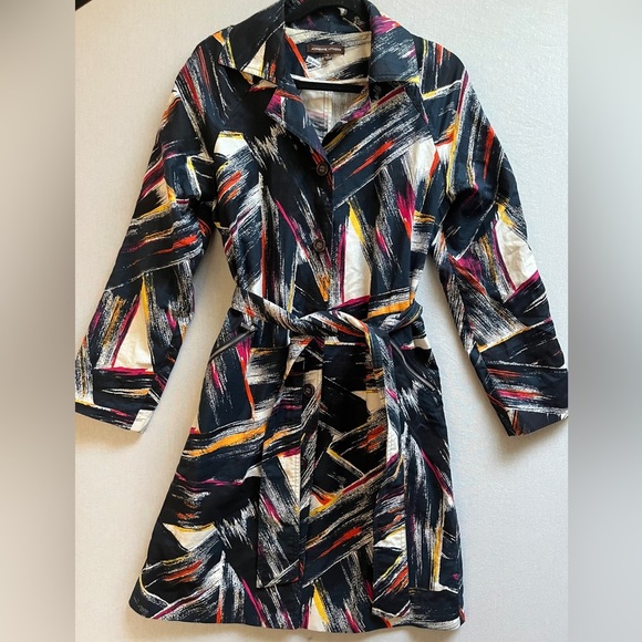 Adrienne Vittadini Jackets & Blazers - Adrienne Vittadini Multicolor Abstract Trench Belted Jacket Dress Sz 8